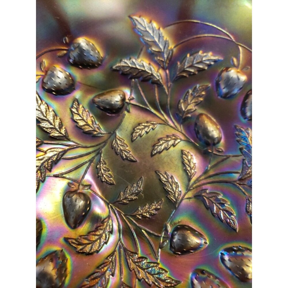 Northwood Amethyst Carnival Glass Strawberry Basket Bowl Iridescent Antique 1911 - Picture 4 of 15